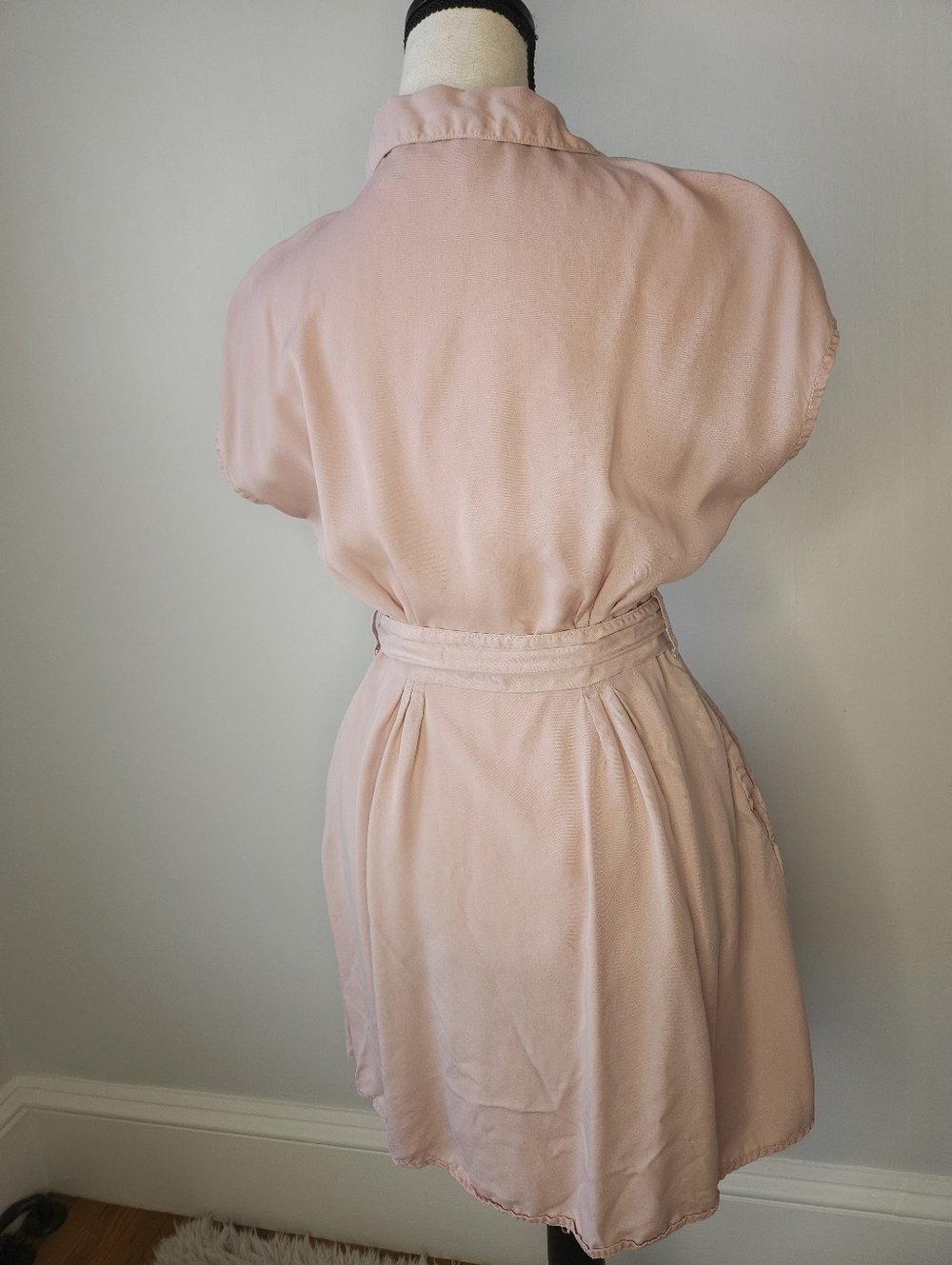 ZARA Blush Pink Button Front Belted Shirt Dress w/ Pockets XS - Picture 5 of 6